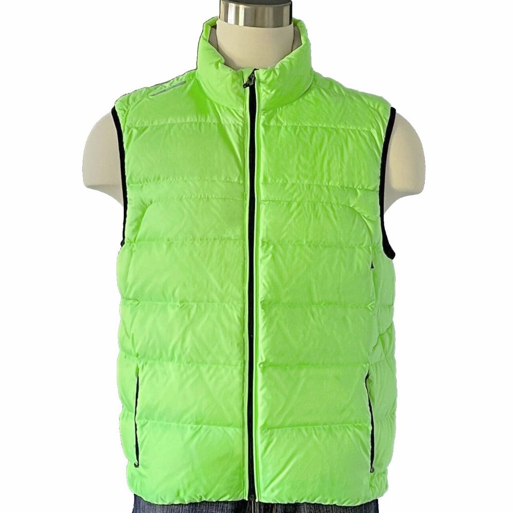 New RLX Ralph Lauren Puffer Down Vest!  Sm  Neon Green  $198  RLX Emblem Peeling